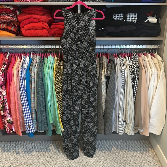 Iris black/white print sleeveless 2 pocket scoop neck jumpsuit size S - Picture 3 of 3